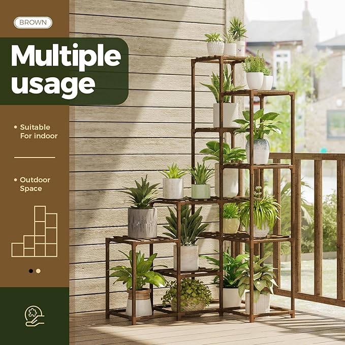 Bamworld 55“ Tall Plant Stand Indoor Outdoor Corner Plant Shelves Wood Plant Holder for Living Room Flower Stand Plant Rack for Multiple Plants Living Room Patio Balcony Garden 05D