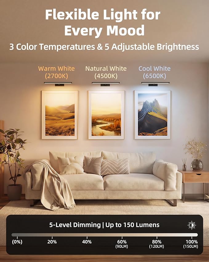EZVALO Picture Light for Wall, 4800mAh Rechargeable Wireless Remote Battery - Image 6