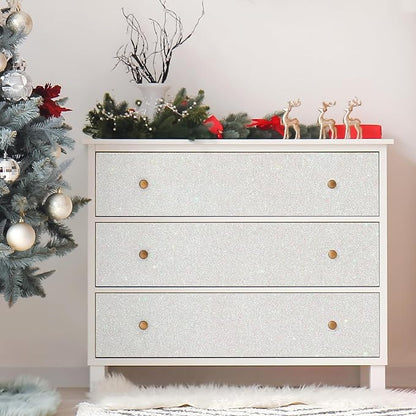 CHIHUT Iridescent Off White Glitter Peel and Stick Wallpaper Sparkle Self - Image 3