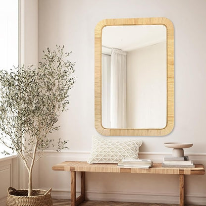 PERFNIQUE Rattan Mirror, Decorative Wall Nursery Decor, Rustic Farmhouse - Image 3