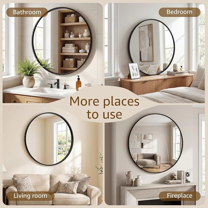 DUMOS 20 Inch Round Wall Mirror, Bathroom Mirror - Image 6