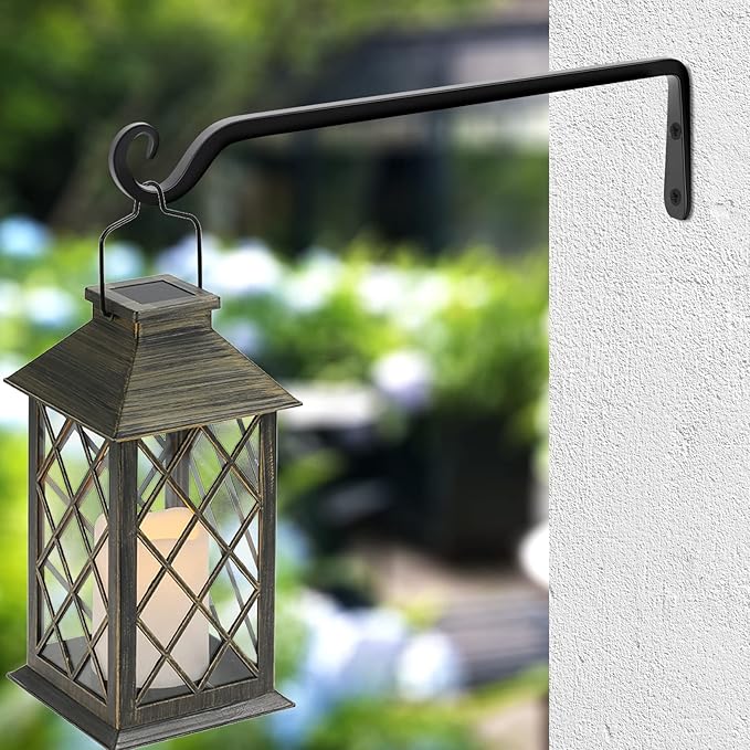 Gtongoko 2 Pack 15 Inch Plant Hangers Outdoor Metal Hanging Plant Bracket Bird Feeder Wall Hooks for Hanging Flower Basket, Wind Chimes, Solar Lanterns, Black