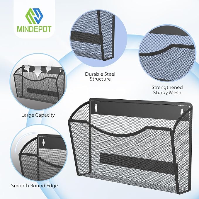 MINDEPOT Magnetic Wall File Organizer, Hanging Wall Mounted File Folder Binder - Image 3