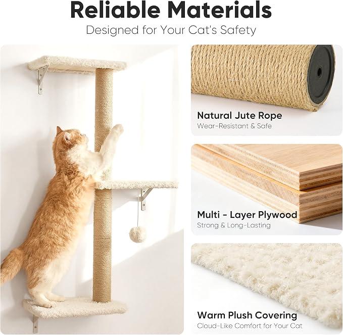 FUKUMARU Cat Wall Shelves, Stable & Safe 5 in 1 Cat Walls Furniture Set - Image 3
