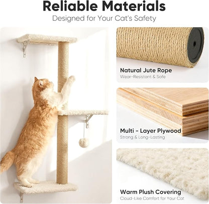 FUKUMARU Cat Wall Shelves, Stable & Safe 5 in 1 Cat Walls Furniture Set - Image 3