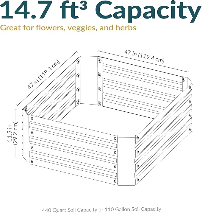 Sunnydaze Galvanized Raised Garden Bed - Metal Raised Bed for Gardening - Outdoor Planter Box for Flowers, Plants, and Vegetables - Blue - 12” H Square