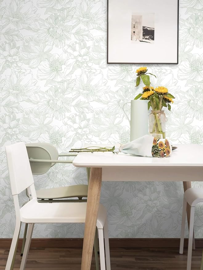 Ismoon Large Floral Peel and Stick Wallpaper Boho White and Green Contact Paper - Image 3
