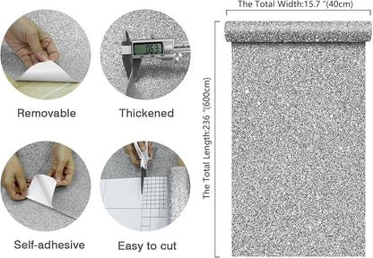 CHIHUT 15.7''x236'' Silver Glitter Contact Paper Peel and Stick Wallpaper - Image 2