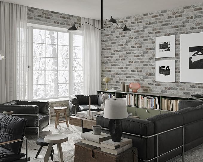 Guvana 17.3"×787" Brick Peel and Stick Wallpaper Grey Brown 3D Self Adhesive - Image 3