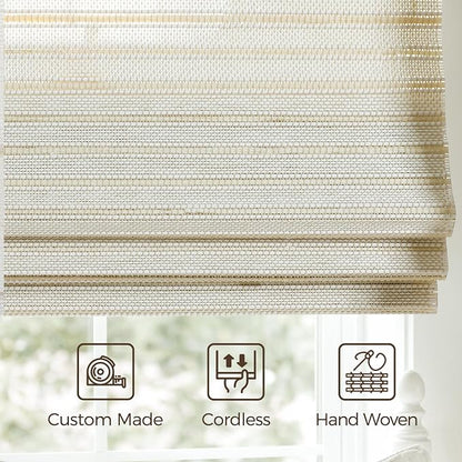 TWOPAGES Woven Bamboo Cordless Roman Shades, Custom No Drill or Motorized Blinds - Image 6