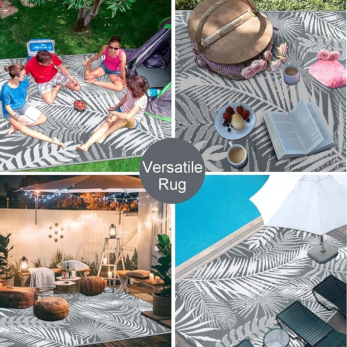 HiiARug Outdoor Plastic Straw Rug - 6x9Ft Waterproof Reversible Patio Mat for Deck, Beach, RV, Camper, Backyard