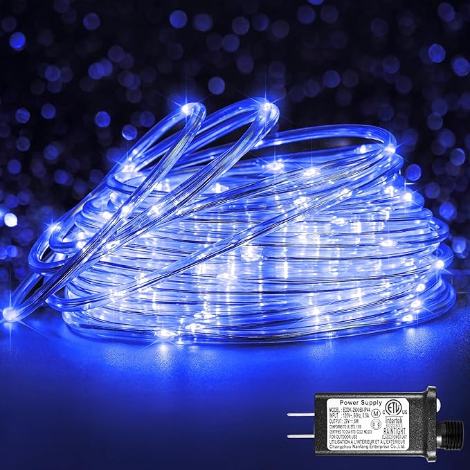66FT 200 LED Rope Lights for Outside, Christmas String Lights with Waterproof 8 Modes, Flexible and Connectable Plug in Fairy Lights for Outdoor Indoor Bedroom Patio Party Wedding Decorations, Blue