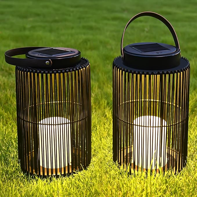 2 Pack Solar Lanterns for Outdoor Waterproof, ZBLUXBZ Outdoor Table Lamp for Outside Hanging Solar Lights, LED Garden Cordless Lights Perfect for Patio and Pathway Lighting (11-inch Height，Black)