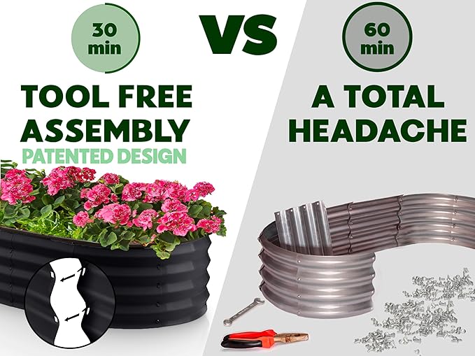 Galvanized Raised Garden Beds Outdoor // 8×4×1 ft (2-Pack) Planter Raised Beds for Gardening, Vegetables, Flowers // Large Metal Garden Box // Patented Tool-Free Design (Black)