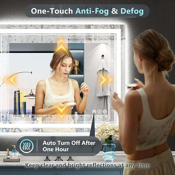 44x32 LED Bathroom Mirror with Lights, Backlit and Front Lit Anti-Fog Lighted - Image 5