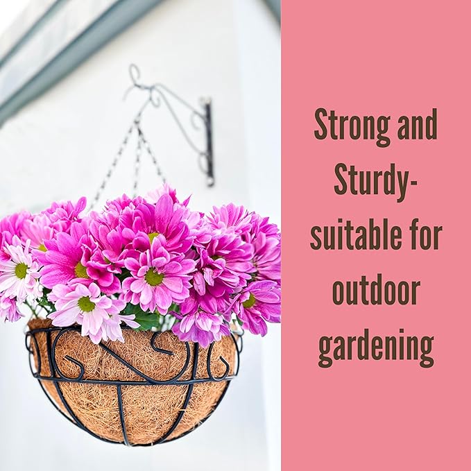 LaLaGreen Hanging Planter for Outdoor Plants (6 Pack, 10 Inch) Hanging Baskets with Coco Liner, Metal Wire Flower Basket Pots with Hook Hanger Balcony Porch Farmhouse Country Style Garden Decor