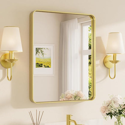TETOTE Brushed Gold Bathroom Mirror, 24 x 30 Inch Metal Framed Mirror, Brushed by TETOTE