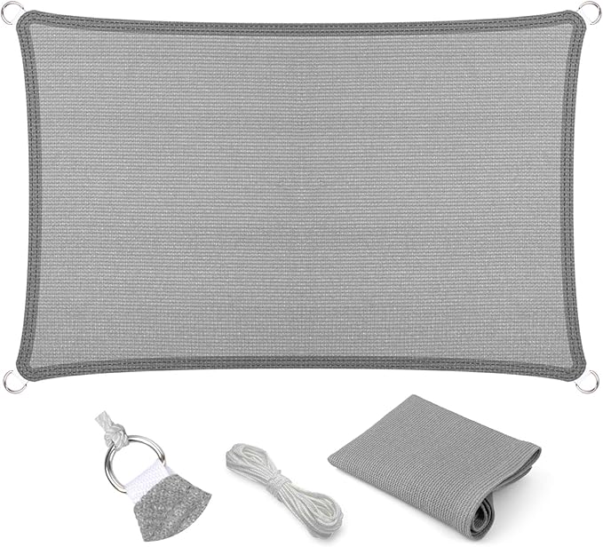 Eden's Decor Straight Flat-Edged Sun Shade Sail Rectangular 11' x 20' Grey UV-Blocking Outdoor Canopy Fabric Cloth Awning for Pergola Patio Garden Backyard Custom Size