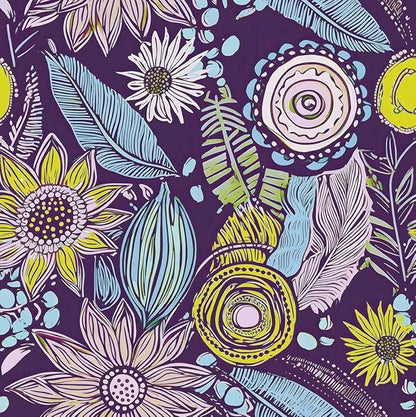 Purple Boho Wallpaper Peel and Stick, Vintage Yellow Floral Contact Paper by Laatse