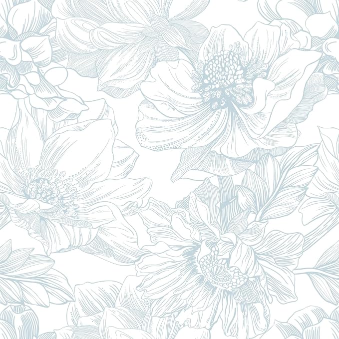 Ismoon Large Floral Peel and Stick Wallpaper Boho White and Blue Contact Paper by Ismoon