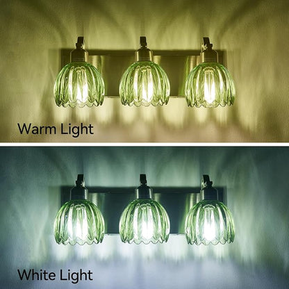 3-Light Vanity Lights with Green Tulip Glass Shade, Brushed Nickel Bathroom - Image 6