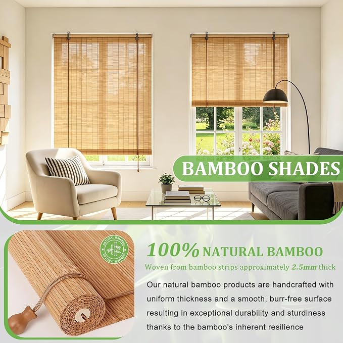 Bamboo Blinds 32x64 inch Bamboo Roman Shades - Image 3