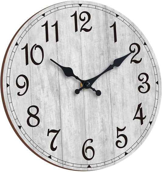Wall Clock 12 Inch, Vintage Rustic Wooden Clocks Decorative by HYLANDA