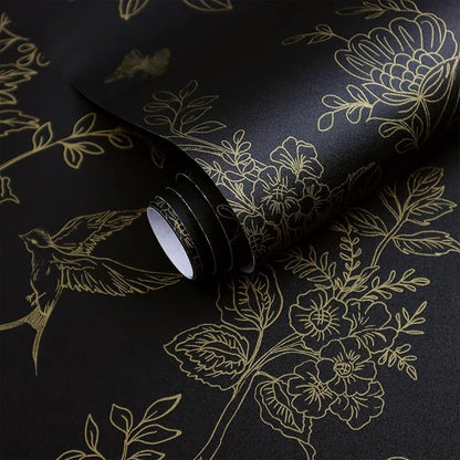 Froluya Black and Gold Wallpaper Peel and Stick Wallpaper 17.7"x590.5" Vintage - Image 9