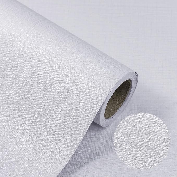 White Wallpaper Grasscloth Peel and Stick Wallpaper 15.7"x 196" Fabric Contact by TAPETYLLER