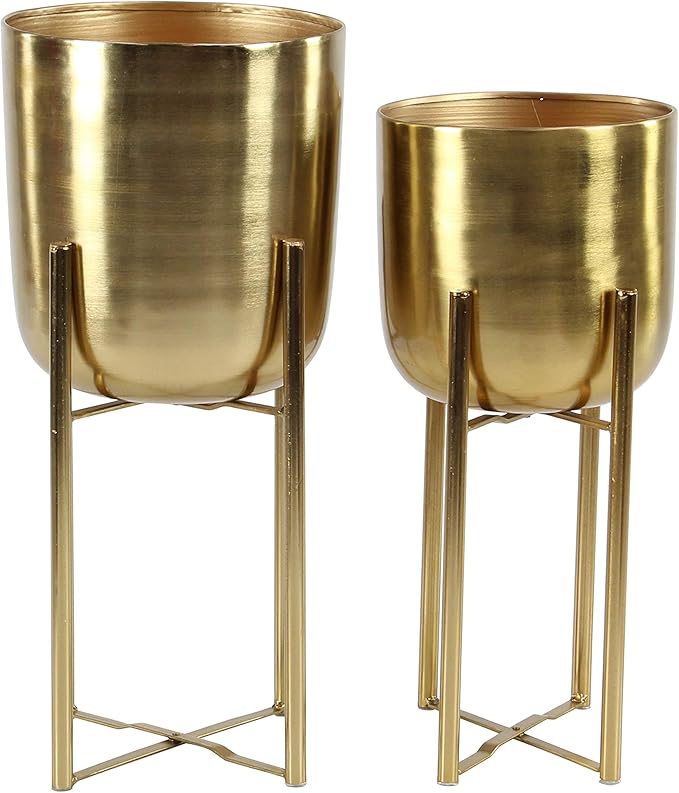 Deco 79 Metal Deep Recessed Dome Planter, Set of 3 24", 20", 16" H, Gold & CosmoLiving by Cosmopolitan Metal Indoor Outdoor Dome Planter with Removable Stand, Set of 2 19", 22" H, Gold