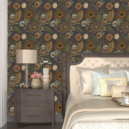 Boho Wallpaper Peel and Stick, Vintage Blue Yellow Floral Contact Paper 17.5" x - Image 7