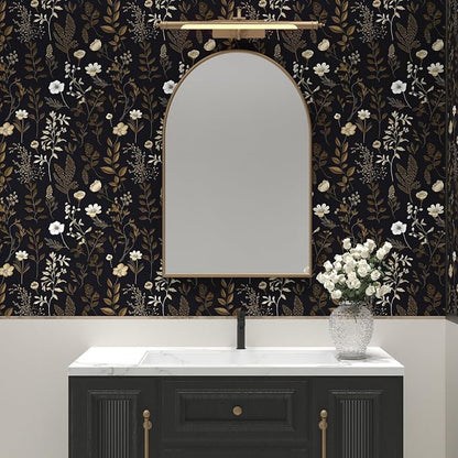 Dark Taupe Floral Peel and Stick Wallpaper, 17.5In x 197In Vintage Black Golden - Image 4