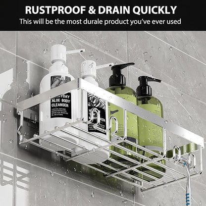 Moforoco Shower Caddy Shelf Organizer Rack, Self Adhesive Black Bathroom - Image 3