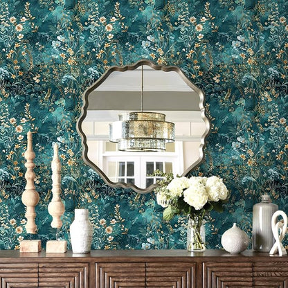 Floral Peel and Stick Wallpaper Green Flower Contact Paper 17.3inch x 393.7inch - Image 2