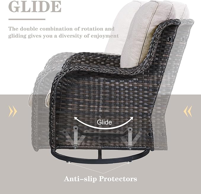 Outdoor Patio Furniture Set - 7 Piece Brown Wicker Conversation Patio Furniture Set All Weather Swivel Chairs with Ottoman and Loveseat Glider Chair for Deck Balcony Backyard