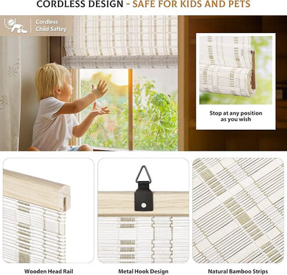 LazBlinds Cordless Bamboo Blinds, Roll Up Shades - Image 2
