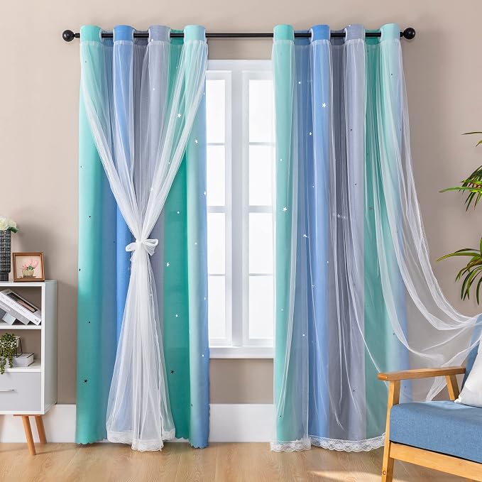 XiDi Curtains for Bedroom Decor, Rainbow BluGrenGrey-52-90 by Addsomecolortolife