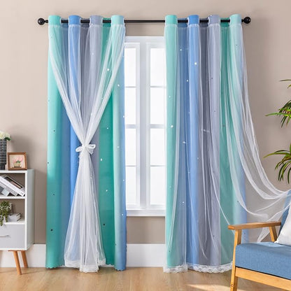 XiDi Curtains for Bedroom Decor, Rainbow BluGrenGrey-34-96 by Addsomecolortolife