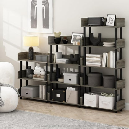 Furinno Turn-N-Tube 5-Tier Toolless Display Rack, French Oak/Black - Image 2