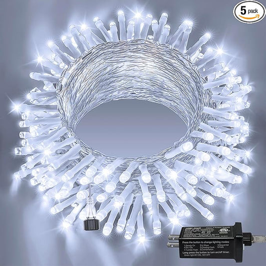 Ollny 120LED 40FT String Lights, Waterproof Connectable Fairy Lights with Timer 8 Modes, Cool White Plug in Christmas Light for Indoor Outdoor Patio Party Bedroom Classroom Decor