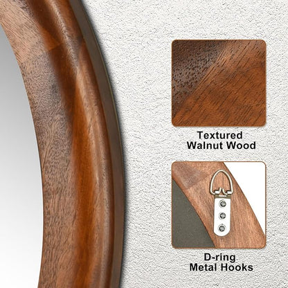 CULER Round Wall Mirrors 30 Inch, Wood Rustic Decorative Transitional Mirror - Image 2