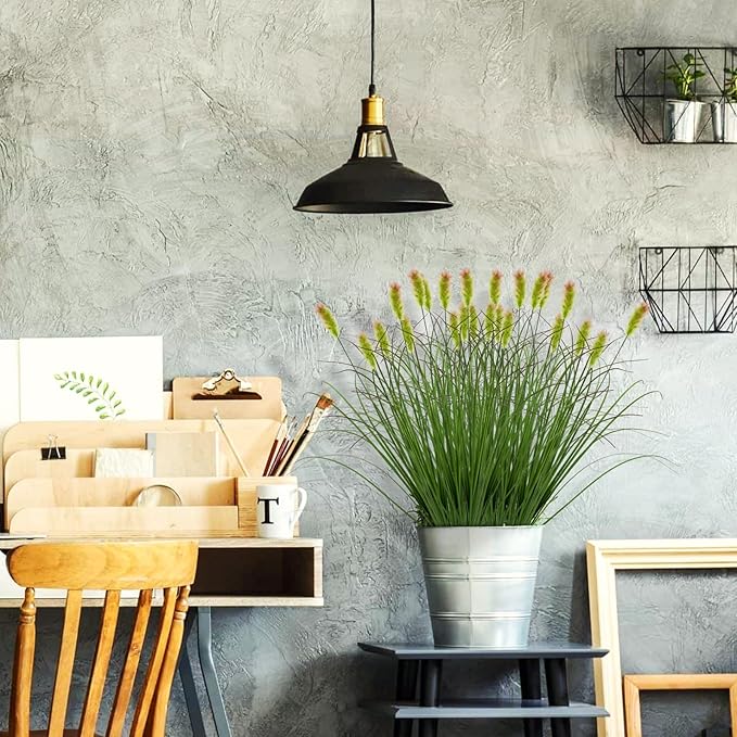 Artificial Grass Plants Outdoor 12 Bunches Fake Onion Grasses with Plush Fake Shrubs Plant Flowers Faux Greenery Wheat Sea Grass for Outside Garden Indoor House Home Office Room Décor (Green & Red）