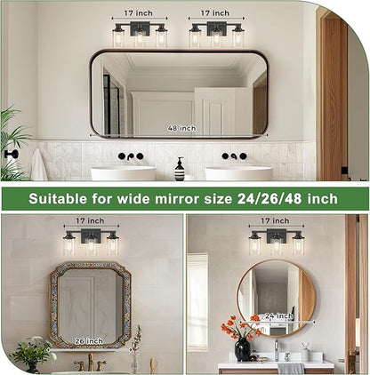 DORESshop 17 Inch Bathroom Light Fixtures, 3-Light Black Bathroom Lighting - Image 4