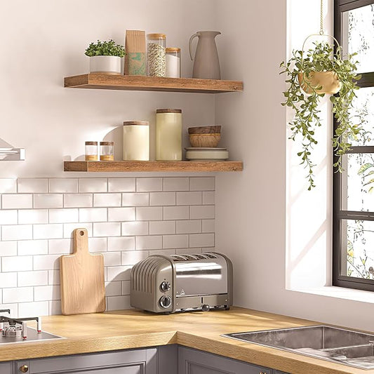 HOOBRO Floating Shelves for Wall, Wall Mounted Shelf Set of 2, 23.6" Hanging - Image 2