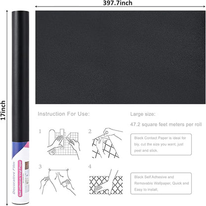 Arthome Black Peel & Stick Wallpaper, Matte Black Contact Paper, Self-Adhesive - Image 3