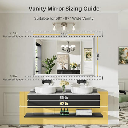 55x36 Inch Brushed Silver Bathroom Mirror - Image 2