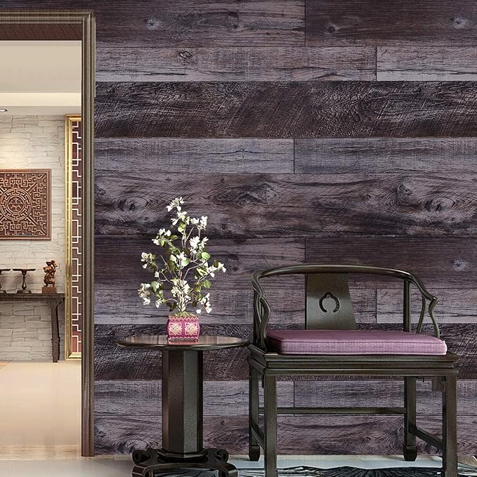 WENMER 17.71" x 118.1" Grey Wood Peel and Stick Shiplap Self-Adhesive Wallpaper - Image 4