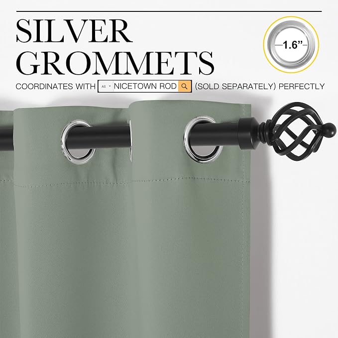 NICETOWN Greyish Green Blackout Curtains 86" Long - Image 3
