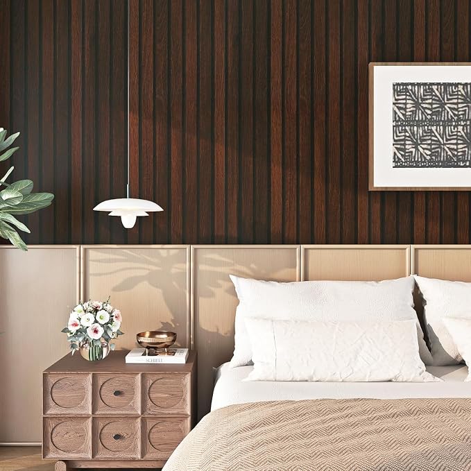 FunStick 16"x472" Brown Wood Slats Peel and Stick Wallpaper Waterproof Dark - Image 4