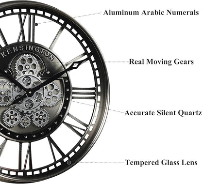 CLXEAST 21 Inch Modern Moving Gears Wall Clock - Image 2